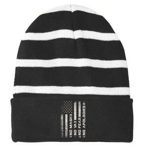 No Mask No Vax Apologies Anti Vaccine Usa Flag Striped Beanie with Solid Band