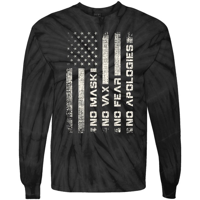 No Mask No Vax Apologies Anti Vaccine Usa Flag Tie-Dye Long Sleeve Shirt