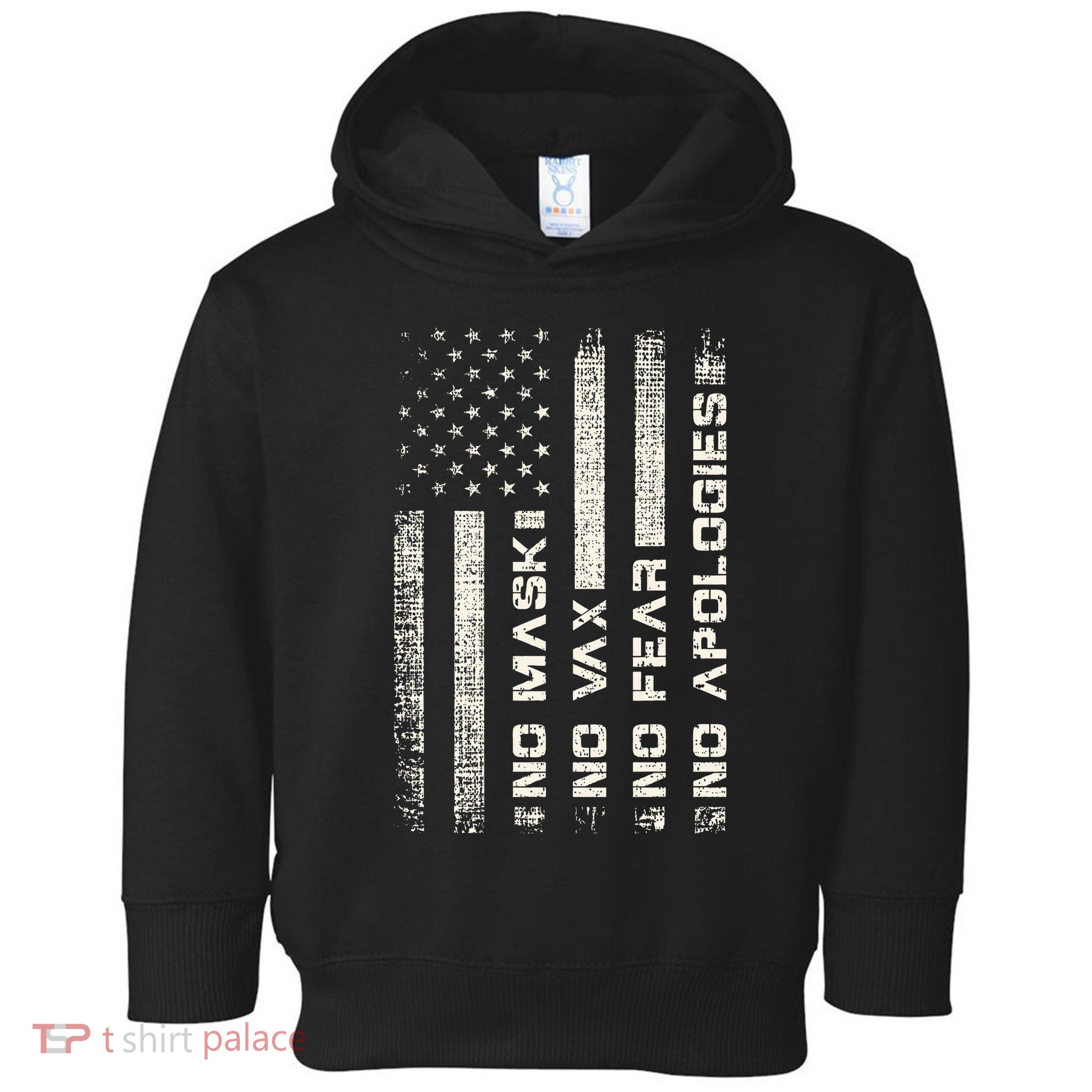 No Mask No Vax Apologies Anti Vaccine Usa Flag Toddler Hoodie