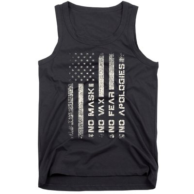 No Mask No Vax Apologies Anti Vaccine Usa Flag Tank Top