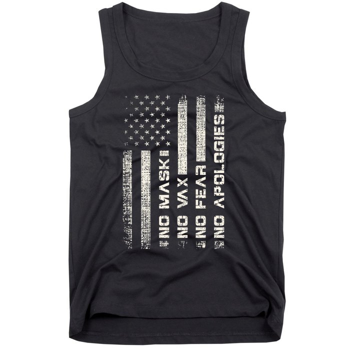 No Mask No Vax Apologies Anti Vaccine Usa Flag Tank Top