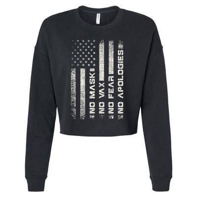 No Mask No Vax Apologies Anti Vaccine Usa Flag Cropped Pullover Crew