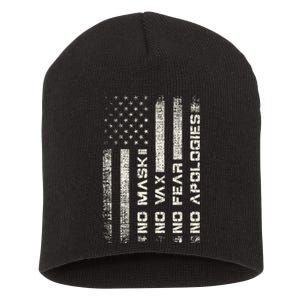 No Mask No Vax Apologies Anti Vaccine Usa Flag Short Acrylic Beanie