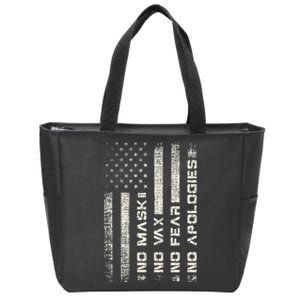 No Mask No Vax Apologies Anti Vaccine Usa Flag Zip Tote Bag