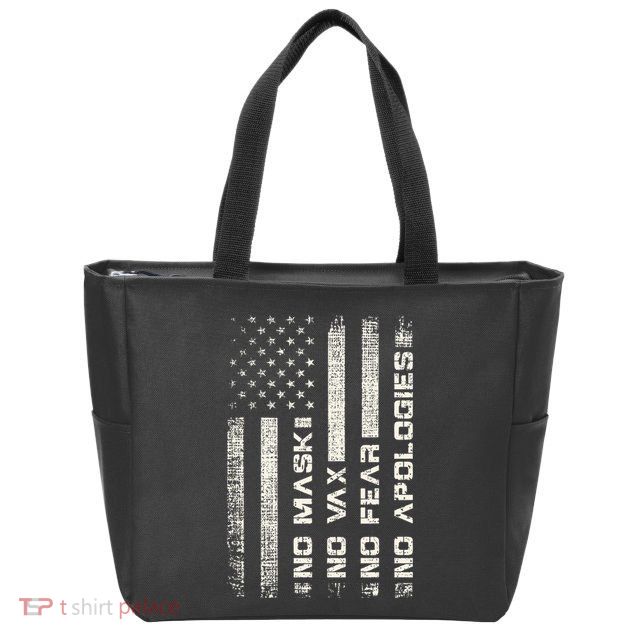 No Mask No Vax Apologies Anti Vaccine Usa Flag Zip Tote Bag