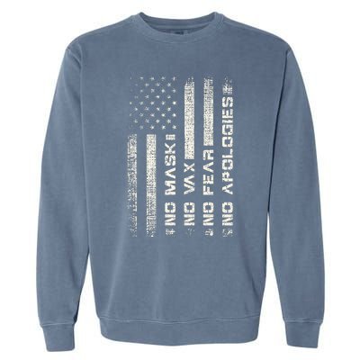 No Mask No Vax Apologies Anti Vaccine Usa Flag Garment-Dyed Sweatshirt