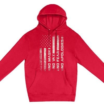 No Mask No Vax Apologies Anti Vaccine Usa Flag Premium Pullover Hoodie