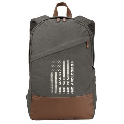 No Mask No Vax Apologies Anti Vaccine Usa Flag Cotton Canvas Backpack