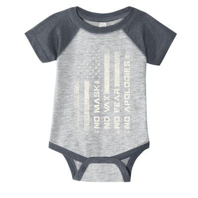 No Mask No Vax Apologies Anti Vaccine Usa Flag Infant Baby Jersey Bodysuit