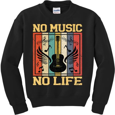 No Music No Life Musical Notes Musician Kids Sweatshirt