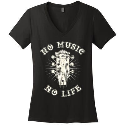 No Music No Life Music Lover Rhythm And Passion Retro Women's V-Neck T-Shirt