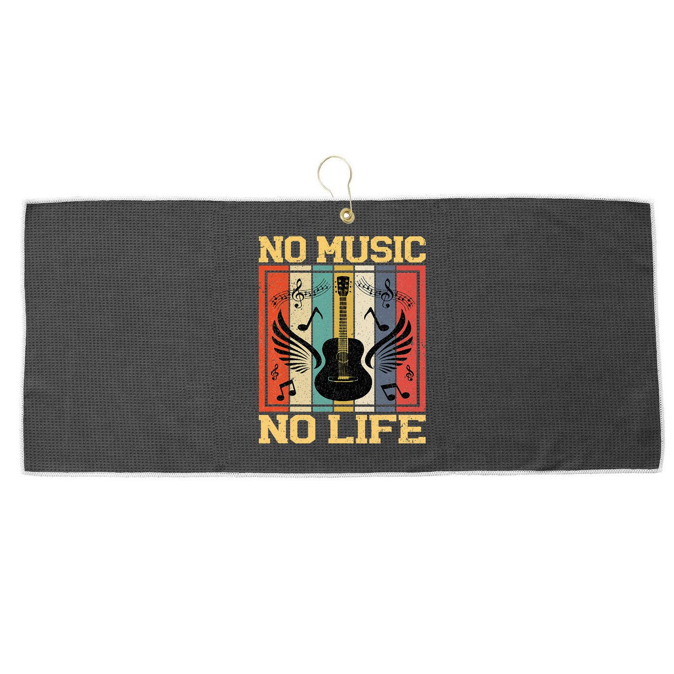 No Music No Life Musical Notes Musician Large Microfiber Waffle Golf Towel