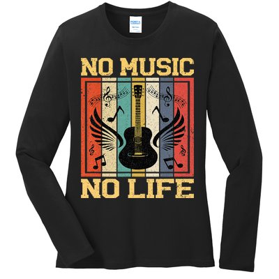 No Music No Life Musical Notes Musician Ladies Long Sleeve Shirt