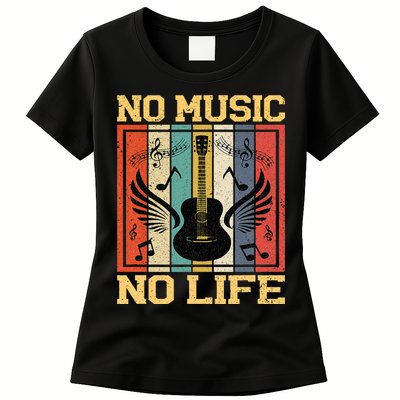 No Music No Life Musical Notes Musician Womens T-Shirt