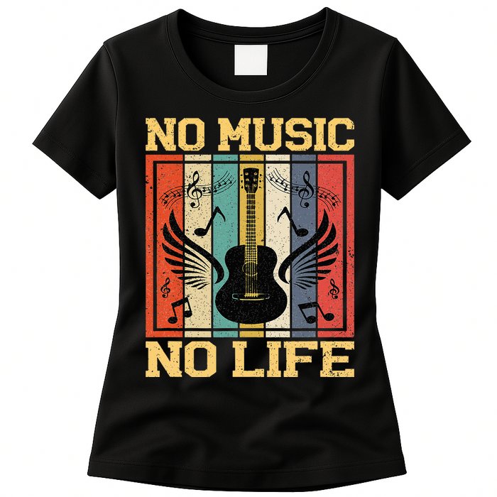No Music No Life Musical Notes Musician Womens T-Shirt
