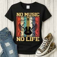 No Music No Life Musical Notes Musician Womens T-Shirt