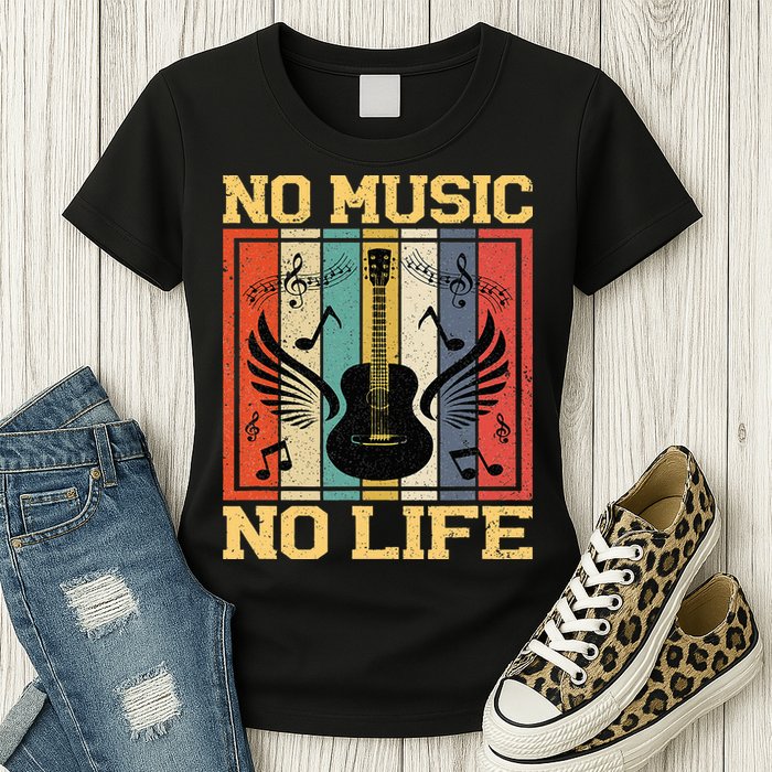 No Music No Life Musical Notes Musician Womens T-Shirt