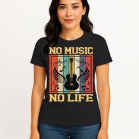 No Music No Life Musical Notes Musician Womens T-Shirt
