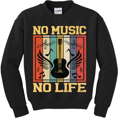 No Music No Life Musical Notes Musician Kids Sweatshirt