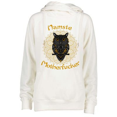 Namaste Motherfucker Owl Lotus Hand Fatima Yoga Gift Womens Funnel Neck Pullover Hood