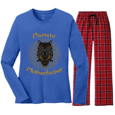 Namaste Motherfucker Owl Lotus Hand Fatima Yoga Gift Women's Long Sleeve Flannel Pajama Set 