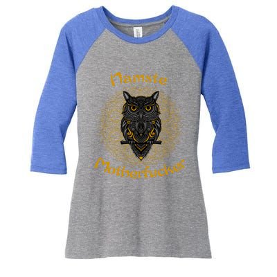 Namaste Motherfucker Owl Lotus Hand Fatima Yoga Gift Women's Tri-Blend 3/4-Sleeve Raglan Shirt