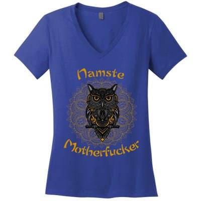 Namaste Motherfucker Owl Lotus Hand Fatima Yoga Gift Women's V-Neck T-Shirt