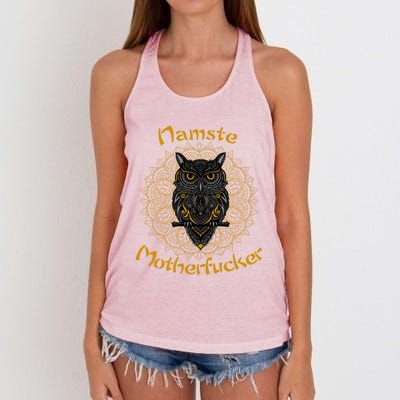 Namaste Motherfucker Owl Lotus Hand Fatima Yoga Gift Women's Knotted Racerback Tank