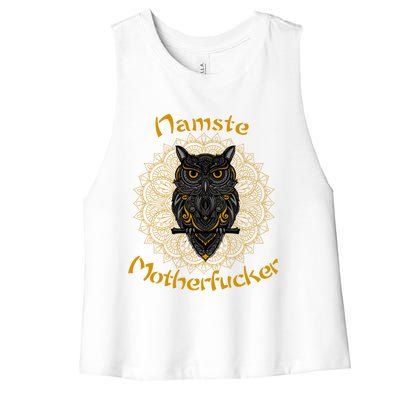 Namaste Motherfucker Owl Lotus Hand Fatima Yoga Gift Women's Racerback Cropped Tank