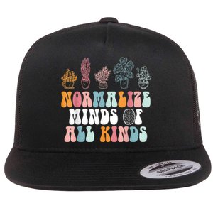 Normalize Minds Of All Kinds Groovy Retro Autism Awareness Flat Bill Trucker Hat