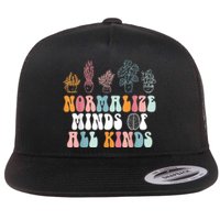 Normalize Minds Of All Kinds Groovy Retro Autism Awareness Flat Bill Trucker Hat