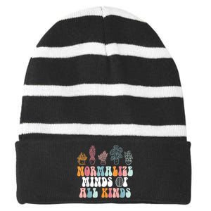 Normalize Minds Of All Kinds Groovy Retro Autism Awareness Striped Beanie with Solid Band