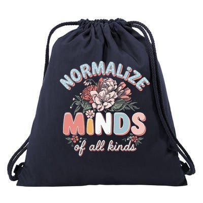 Normalize Minds Of All Kinds Autism Support Floral Drawstring Bag