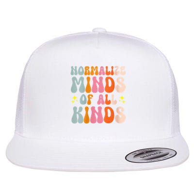 Normalize Minds Of All Kinds Autism Support Groovy Flat Bill Trucker Hat
