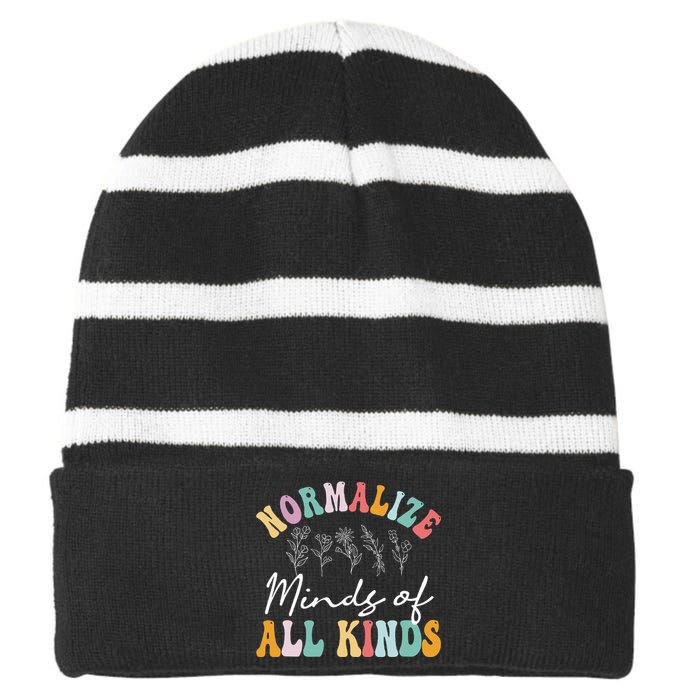 Normalize Minds Of All Kinds Autism Awereness Striped Beanie with Solid Band