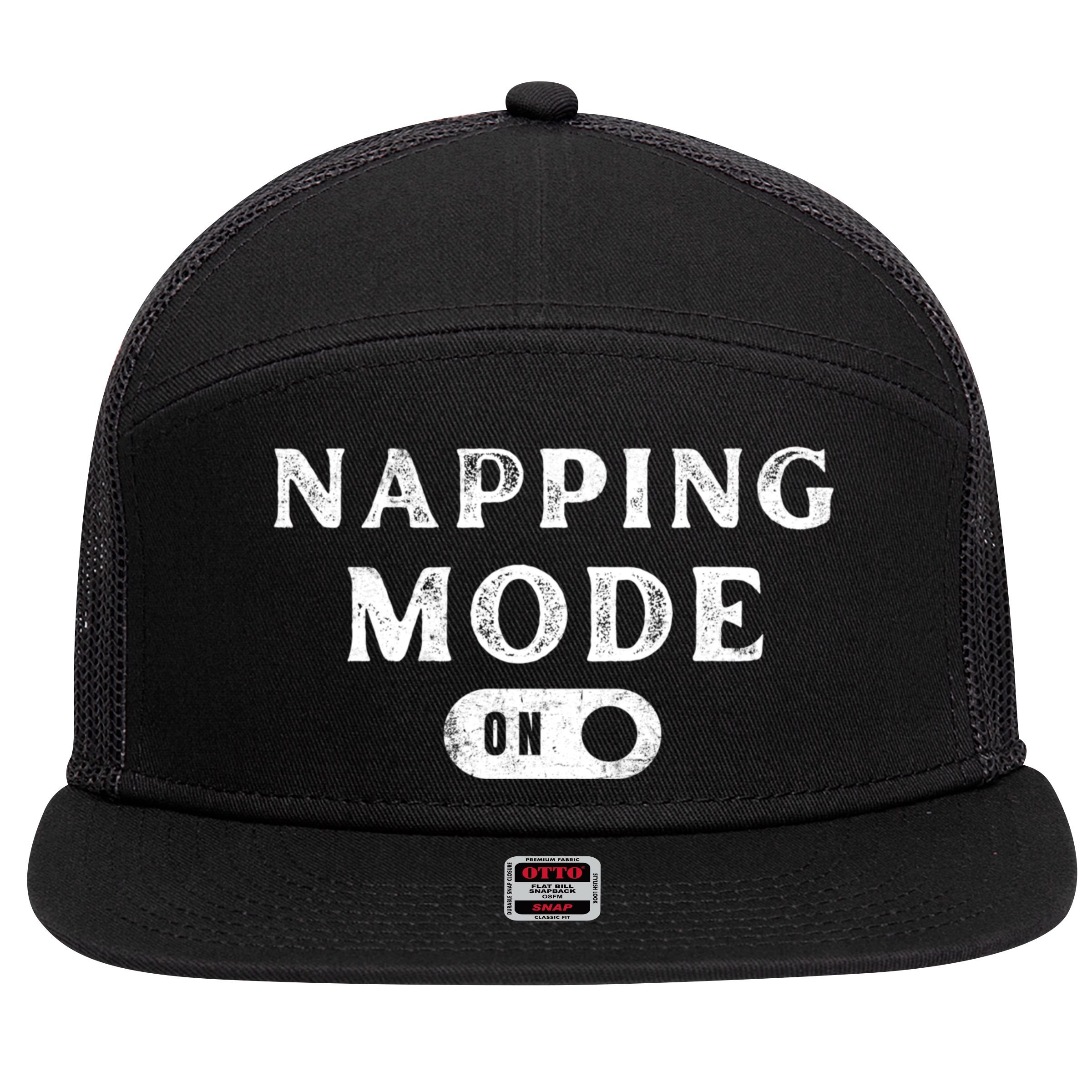 Napping Mode On 7 Panel Mesh Trucker Snapback Hat