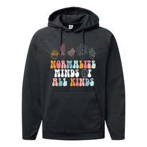 Normalize Minds Of All Kinds Groovy Retro Autism Awareness Performance Fleece Hoodie