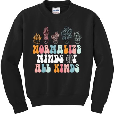 Normalize Minds Of All Kinds Groovy Retro Autism Awareness Kids Sweatshirt