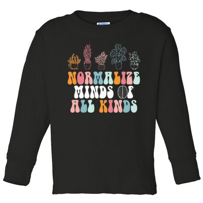 Normalize Minds Of All Kinds Groovy Retro Autism Awareness Toddler Long Sleeve Shirt