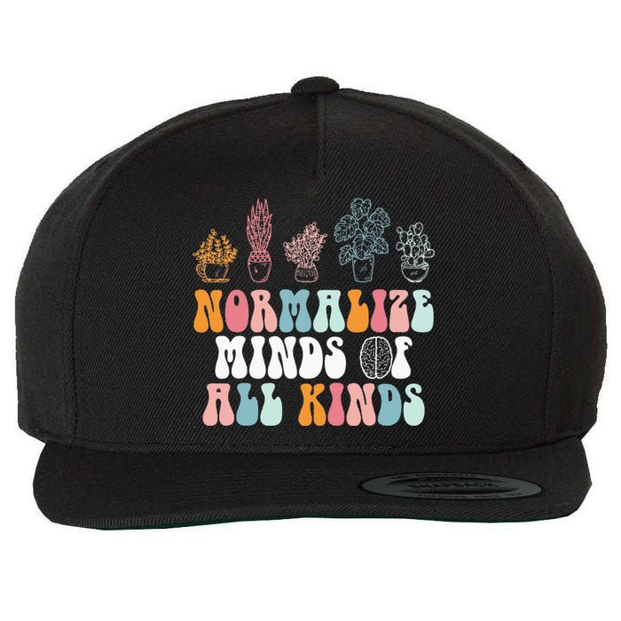 Normalize Minds Of All Kinds Groovy Retro Autism Awareness Wool Snapback Cap