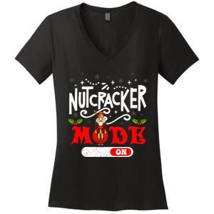 Nutcracker Mode On Dance Ballet Love Christmas Pajamas Gifts Women's V-Neck T-Shirt