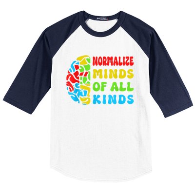 Normalize Minds Of All Kinds Autism Awereness Neurodiversity Baseball Sleeve Shirt