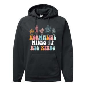 Normalize Minds Of All Kinds Groovy Retro Autism Awareness Performance Fleece Hoodie