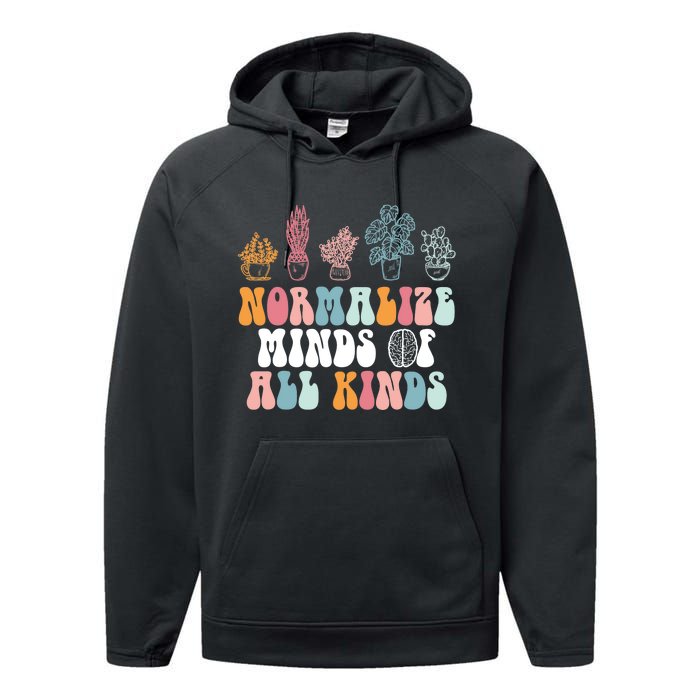 Normalize Minds Of All Kinds Groovy Retro Autism Awareness Performance Fleece Hoodie