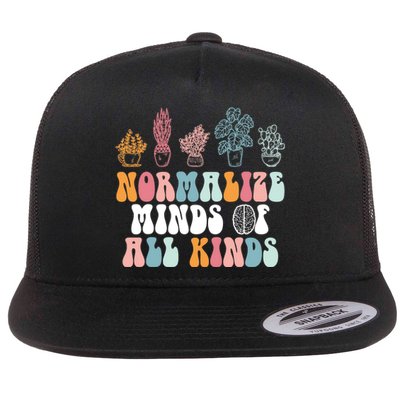 Normalize Minds Of All Kinds Groovy Retro Autism Awareness Flat Bill Trucker Hat