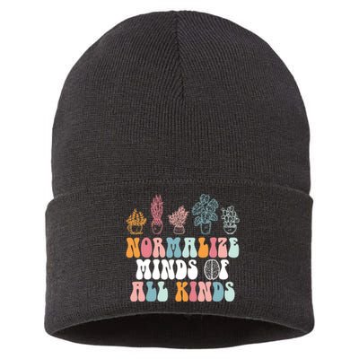 Normalize Minds Of All Kinds Groovy Retro Autism Awareness Sustainable Knit Beanie