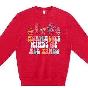 Normalize Minds Of All Kinds Groovy Retro Autism Awareness Premium Crewneck Sweatshirt