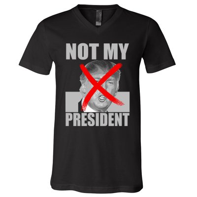 Not My President Red X Spray Paint Antitrump V-Neck T-Shirt