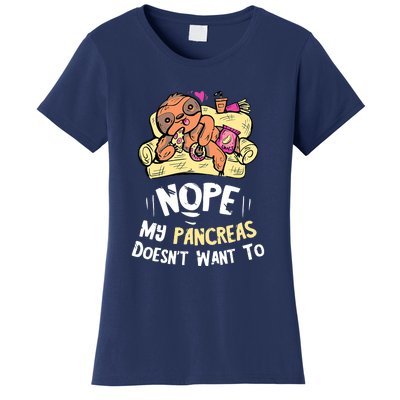 Nah My Pancreas Cute Sloth Type 1 T1D Diabetes Funny Gift Women's T-Shirt