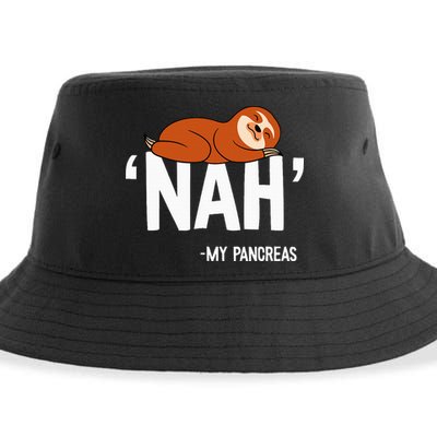 Nah My Pancreas Cute Sloth Type 1 T1D Diabetes Funny Gift Sustainable Bucket Hat